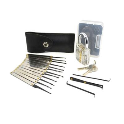 China Pick Custom Portable Locksmith Tools Lock Pick Set With Transparent Training Lock For Locksmith Beginners for sale