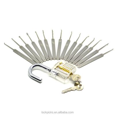 China Lock Pick Most Popular Locksmith Tools 21pcs Single Hook Automatic Lock Pick Set Locksmith Supplies with Practice Transparent Padlock for sale