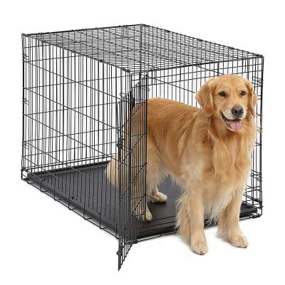 China Wholesale High Quality Outdoor Viable Heavy Duty Dog Kennel Durable Black Stainless Steel Folding Dog Pet Cage Large Door for sale