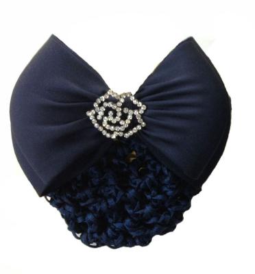 China Fixed Decoration Custom Black Hair Nets Bowknot Clip Show Diamond Crystals Bow Crochet Hair Net Barrette Holder for sale