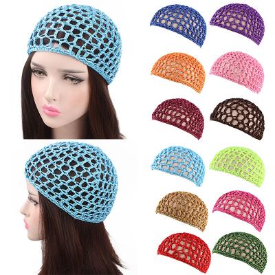 China Stylish Durable Women's Mesh Hair Net Crochet Cappy Hat Snood Sleeping Night Cover Turban Rayon Knit Hairnet for sale