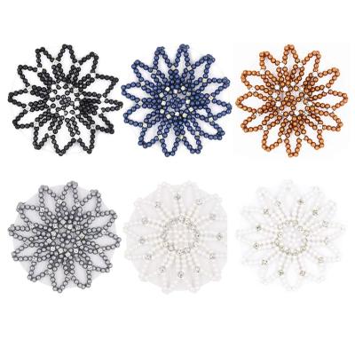 China Handmade Elastic Hair Decoration Rhinestone Hair Net Hair Bun Cover Bead Holder Crochet Mesh For Daily Running Sports Hair Dance Accessory for sale