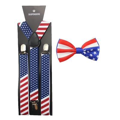 China Braces Bowtie Set Adult Polyester Men Women America USA Flag Bow Tie and Suspender Set for sale