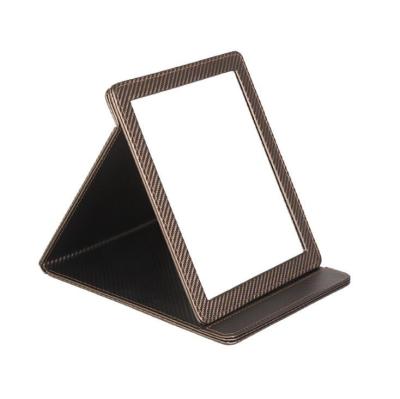 China Fancy Desk Mirror Foldable Stand Leather Framed PU Table Makeup Cosmetic Mirror Folding Eyewear Shop Portable Component Desktop Mirror for sale