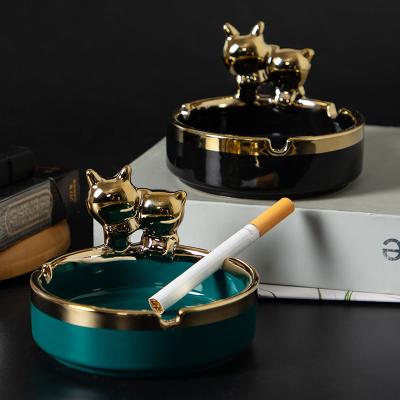 China Custom Wholesale Handmade Round Black Cigar Logo Porcelain Stoneware Hotel Office Ash Tray Ceramic Ashtray Eco-friendly for sale