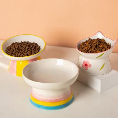 China Wholesale Non-automatic Ceramic Cat Bowl Protect Cervical Vertebra Against Small Black Cat Food Bowl Chin Dog Teddy Tilting Cat Food Bowl for sale