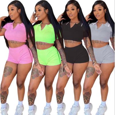 China wholesale Custom Logo Anti Wrinkle Women's Clothing Anti Wrinkle Tops and Pants Women Summer Sexy Two Piece Set 2 Piece Short Set for sale