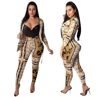 China Breathable Breathable Clothes Vendor For Pencil Pants Women OPL5258 Fashion Print Two-Piece Set Blazer And Outfit OPL5258 for sale