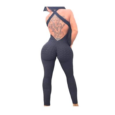 China FREE SAMPLE Breathable Women Butt Breathable Textured Backless Romper Yoga Jumpsuit Sports Sleeveless Lifting Playsuit Gym Jumpsuit for sale