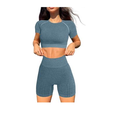 China Free Sample Seamless Breathable Women Workout High Waist Yoga Suit Gym Shorts Running Equipments Active Crop Top Clothes for sale