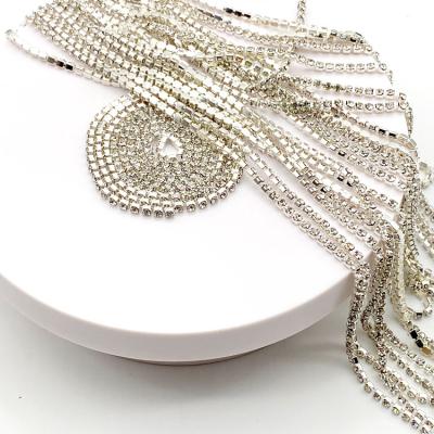 China Dense rhinestone chain D.C.A. of diamonds claw jewelry sliver brass material transparent diy diamonds chains eco-friendly white claw for sale