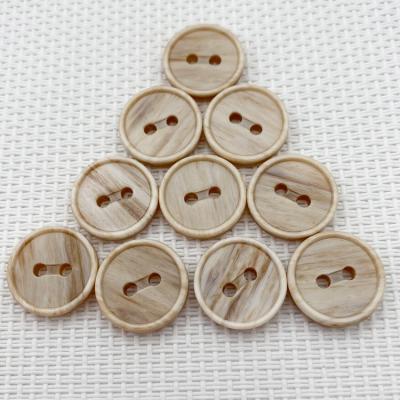 China Sustainable Factory Direct Two Hole Fancy Round 15MM Shape Resin Wood Buttons For Clothes for sale