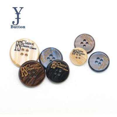 China Yong Ji Factory Wholesale resin button customer washable laser engraved 4 holes polyester button many color for coat for sale