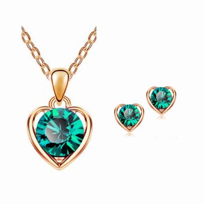 China New TRENDY Heart Jewelry Set Fashion Necklace Crystal Earrings Heart Jewelry Sets for sale