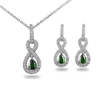 China TRENDY Colorful Main Stone White Gold Jewelry Set Necklace Earring Brass Plated Jewelry Sets for sale