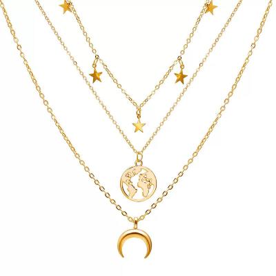 China FASHIONABLE Popular Horn Alloy Necklace Moon Map Star Pentagon Combination Clavicle Necklace Multilayer Chain for sale