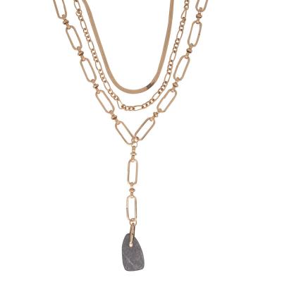 China TRENDY Long Chain 3 Layer Multi Layer Fashion Geometric Stone Pendant Necklace for sale