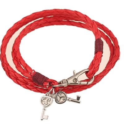 China Fashionable Handwoven Ethnic Style Handwoven Leather Bracelet Bangle Key Alloy Vintage PU High Quality Bracelet for sale