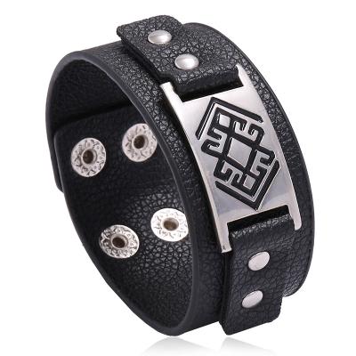 China New FASHIONABLE High Quality Korean PU Leather Bracelet Bangle Artificial Leather Lychee Design PU Wristband for sale