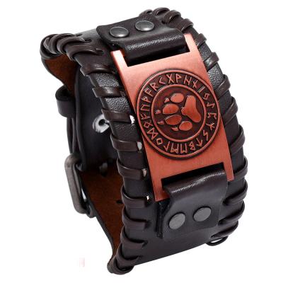 China FASHIONABLE HOT SALE Men's Bold Claw Viking Totem Leather Bracelet High Quality PU Bracelet Bear Password Bracelet for sale