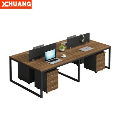 China Custom Convertible Four Person Staff Workstation Wooden Panel Seating Desk With Cabinet for sale