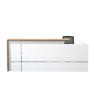 China Modern Convertible Office Furniture l White Reception Front Desk With Low Shape Cabinet for sale