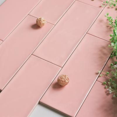 China Decorative Pink Ceramic Bathroom Wall Tiles 4 X 12 Subway Tile Glazed for sale