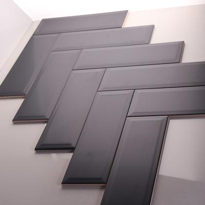 China 10x30 Waterproof Wall Tiles Gloss Bathroom Interior Ceramic Tiles Black Color for sale