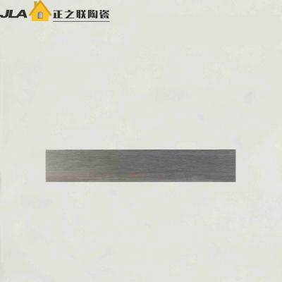 China Dark Grey Wood Look Ceramic Tile 6x36 Wooden Style Floor Tiles Non Slip for sale