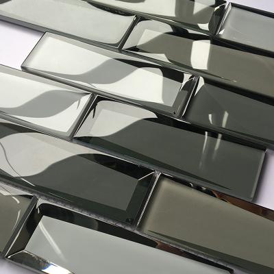 China Luxury Bevel Look Mirror Glass Subway Tile Mosaic Glass Mirror Tiles 30x30 for sale