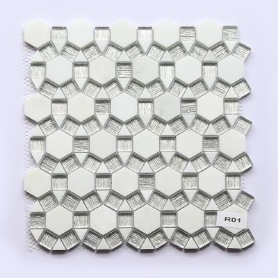 China Wall Backsplash Beveled Glass Mosaic Tiles White Marble Mixed 300 X 300 for sale