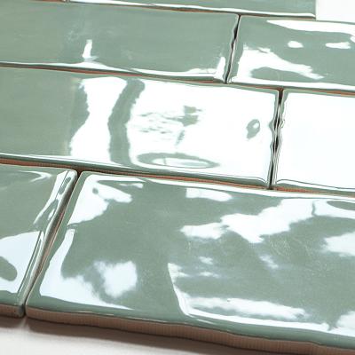 China 3x6 Inch Wall Decor Jade Green Irregular Edge Wave Edge Subway Tiles for sale