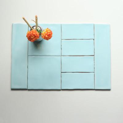 China Restaurant Decor Duck Egg Blue Color Rough Surface Glazed Subway Tile for sale