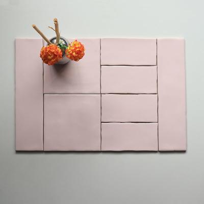 China Glossy Glazed Irregular Edge Indoor Decoration Pink Ceramic Wall Tile for sale