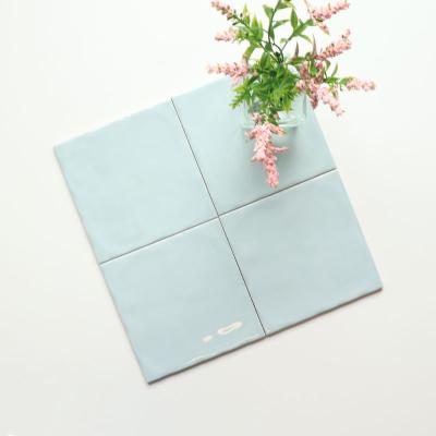 China 15*15cm Living Room Background Ceramic Wall Tile Sky Blue Color Designs for sale