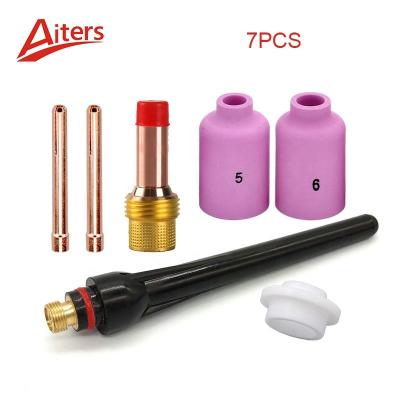 China TIG Welding Torch Accessories Medium Gas Lens Collet Body Set 7PCS Collet Body and Gasket Back Cap WP17/18/26 for sale