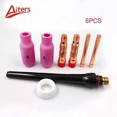 China 8PCS TIG Welding Torch set/kit 2PCS Nozzle 2PCS Collet with Collet body and Back Cap Gas Gasket TIG Welding Parts sample kit for sale