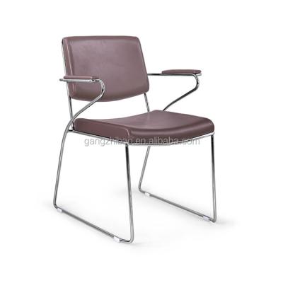 China Wholesale Factory Price Fixed Frame Brown Small Library Steel Frame Chair Office Waiting Room Chair Guest Chair for sale