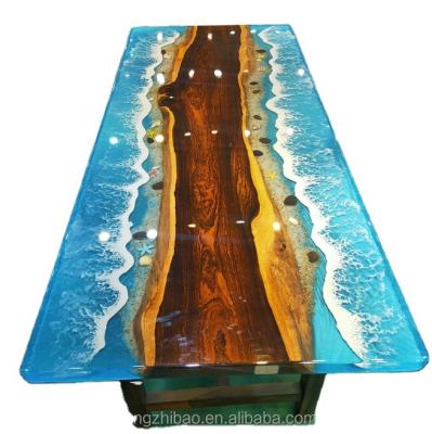 China Extendable Luxury Cafe River Design Dining Table Restaurant Table Resin Epoxy Solid Wood Table for sale