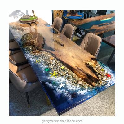 China Extendable Luxury Coffee Vintage River Design Dining Table Restaurant Table Resin Epoxy Solid Wood Table Furniture for sale