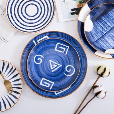 China Factory Viable Blue Stoneware Luxury Christmas Plate Porcelain Tableware Ceramic Plate for sale