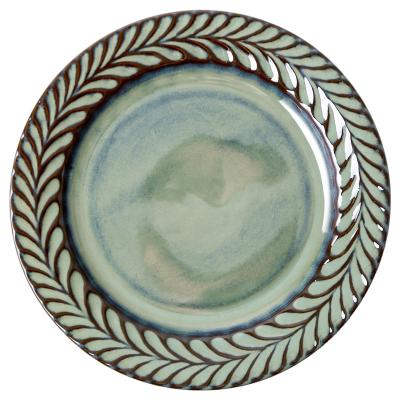 China Sustainable Green Dish Retro Dessert Tray Kitchen Dinner Plates Ceramic Dishes for sale