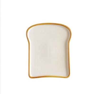 China Sustainable Toast Shape Porcelain Dishes Dish Food Bread Dessert Tray For Breakfast for sale