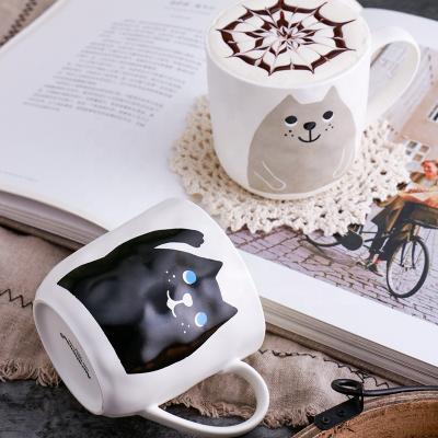 China Water Viable Ceramic Handmade Mug Couples Cartoon Style Persian Cat Mug Nordic Mug for sale