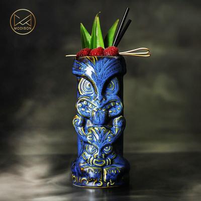 China Blue Viable Duece Tiki Mug 520ml Ceramic Stoneware Cocktail Mug Beer Beverage Wine Mug Bar Tool for sale