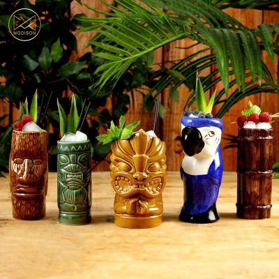 China 350ml-700ml Viable 5 Styles Ceramic Hawaii Tiki Beer Beverage Parrot Cup Mugs Cocktail Cup Stoneware Hot Sale for sale