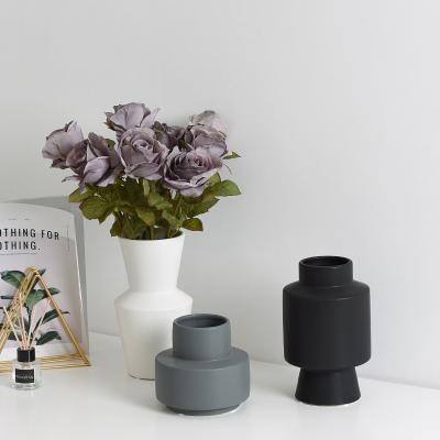 China Simple Nordic Minimalist Vase Home Living Room Black White Gray Ceramic Flower Vase for sale