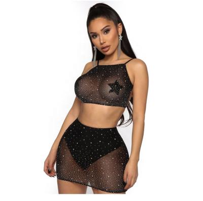 China Wholesale High Quality Crystal Lingerie Bling Diamond Sparkle Diamond Lace Sexy Underwear Hot Transparent Women Underwear 2 Piece Set for sale