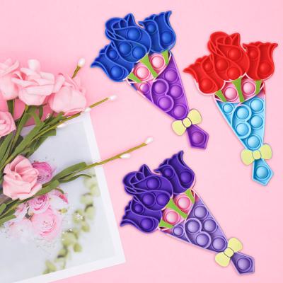 China 2022 Hot Selling Decompression Sensory Push Bubble Children QIMAN Amazon Gift Doll Stir Toy Popper Rose Flower Valentine's Day Sensory Toy for sale