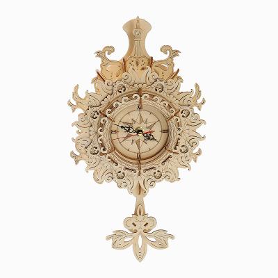 China DIY TOY 3D Wooden Handwork Toys Assembly Wooden Hand Wall Clock Model Retro 3D Wooden Assembled Set for sale